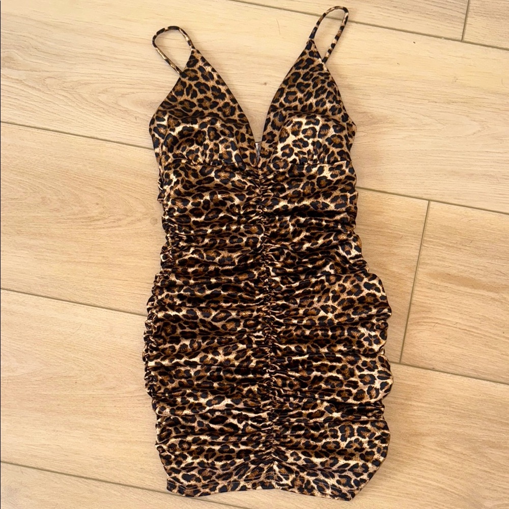 Leopard Print Ruched Mini Dress